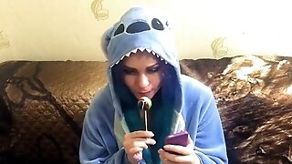 Emo Gf Fellates Lollipop And Something Else In Stitch Costume Play
