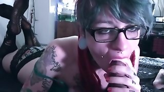 Tattooed Dreaded Teen In Glasses Gives Great Sensual Blowjob + Gets Facial